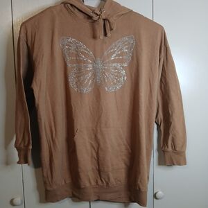 Brown Hoodie Pullover with Butterfly Design